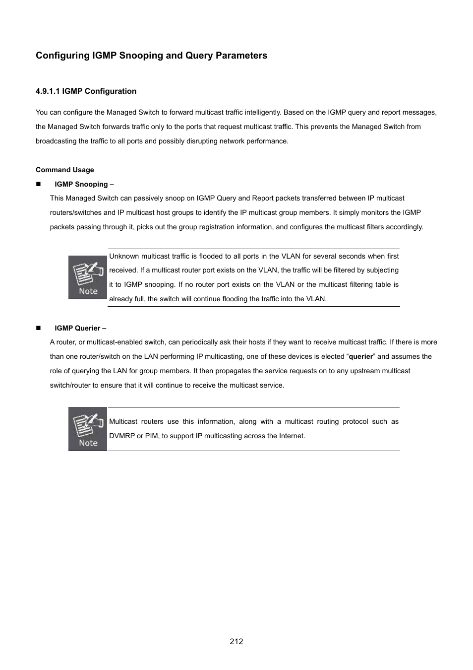 1 igmp configuration, Configuring igmp snooping and query parameters | PLANET SGSD-1022 User Manual | Page 212 / 693