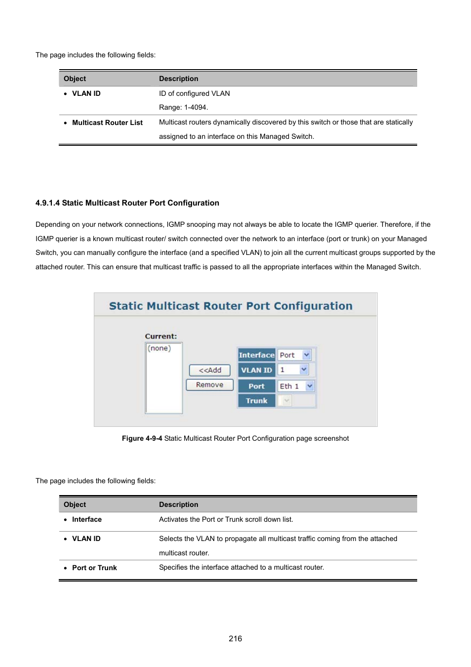 4 static multicast router port configuration | PLANET SGSD-1022 User Manual | Page 216 / 693