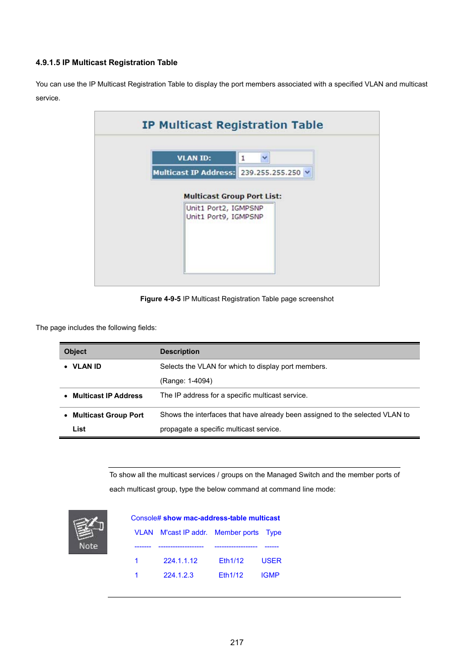 5 ip multicast registration table | PLANET SGSD-1022 User Manual | Page 217 / 693