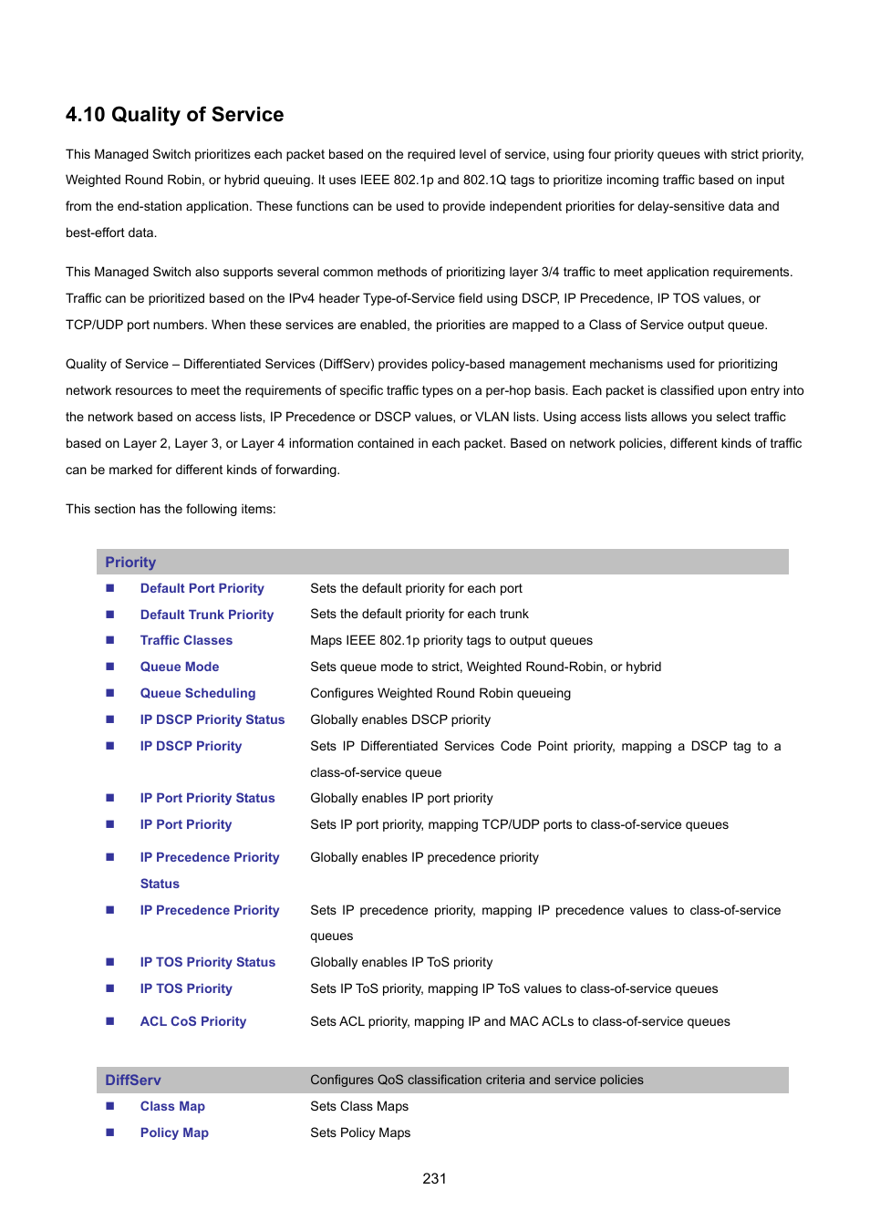 10 quality of service | PLANET SGSD-1022 User Manual | Page 231 / 693