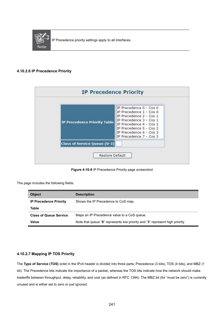 6 ip precedence priority, 7 mapping ip tos priority | PLANET SGSD-1022 User Manual | Page 241 / 693