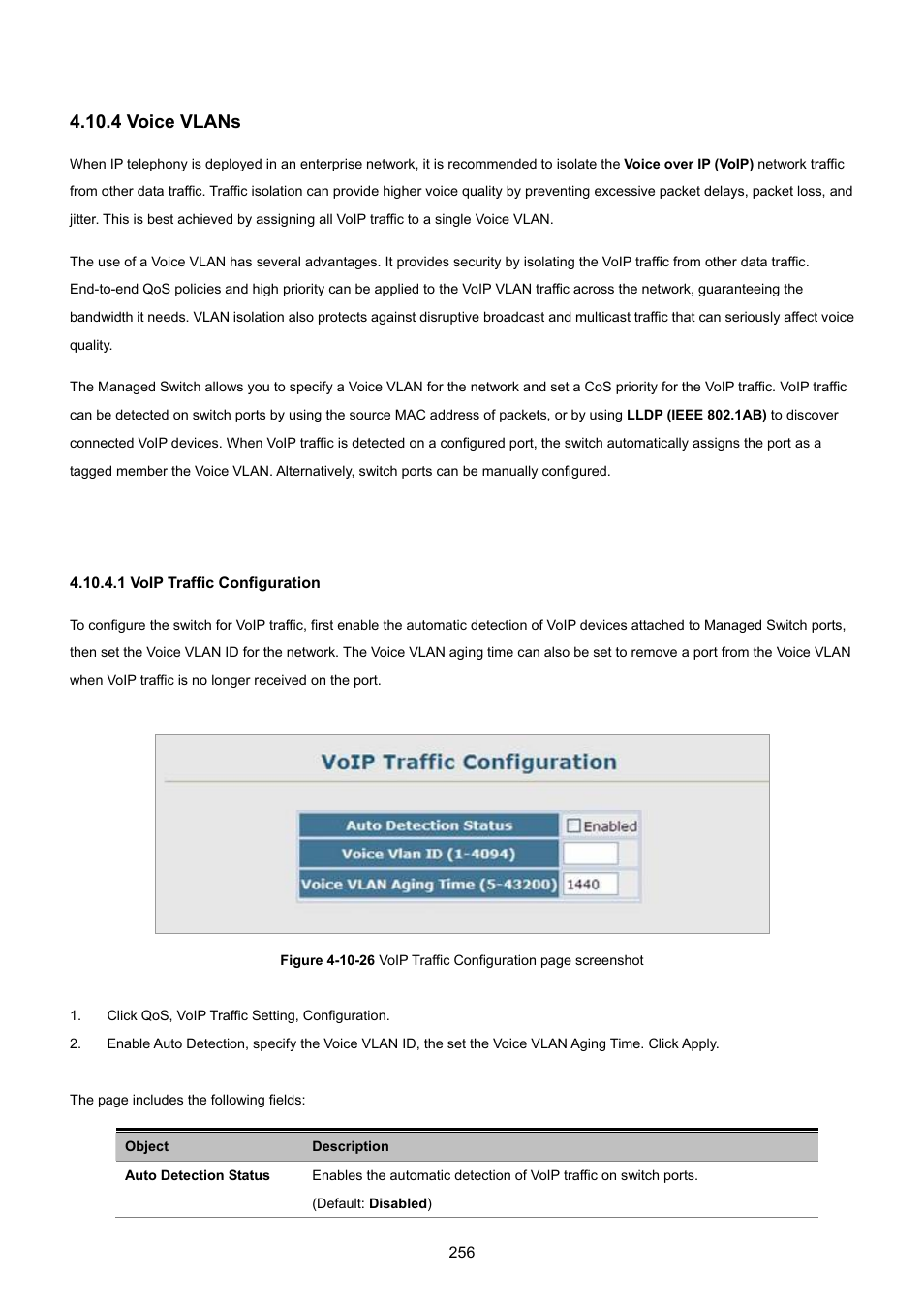 4 voice vlans, 1 voip traffic configuration | PLANET SGSD-1022 User Manual | Page 256 / 693