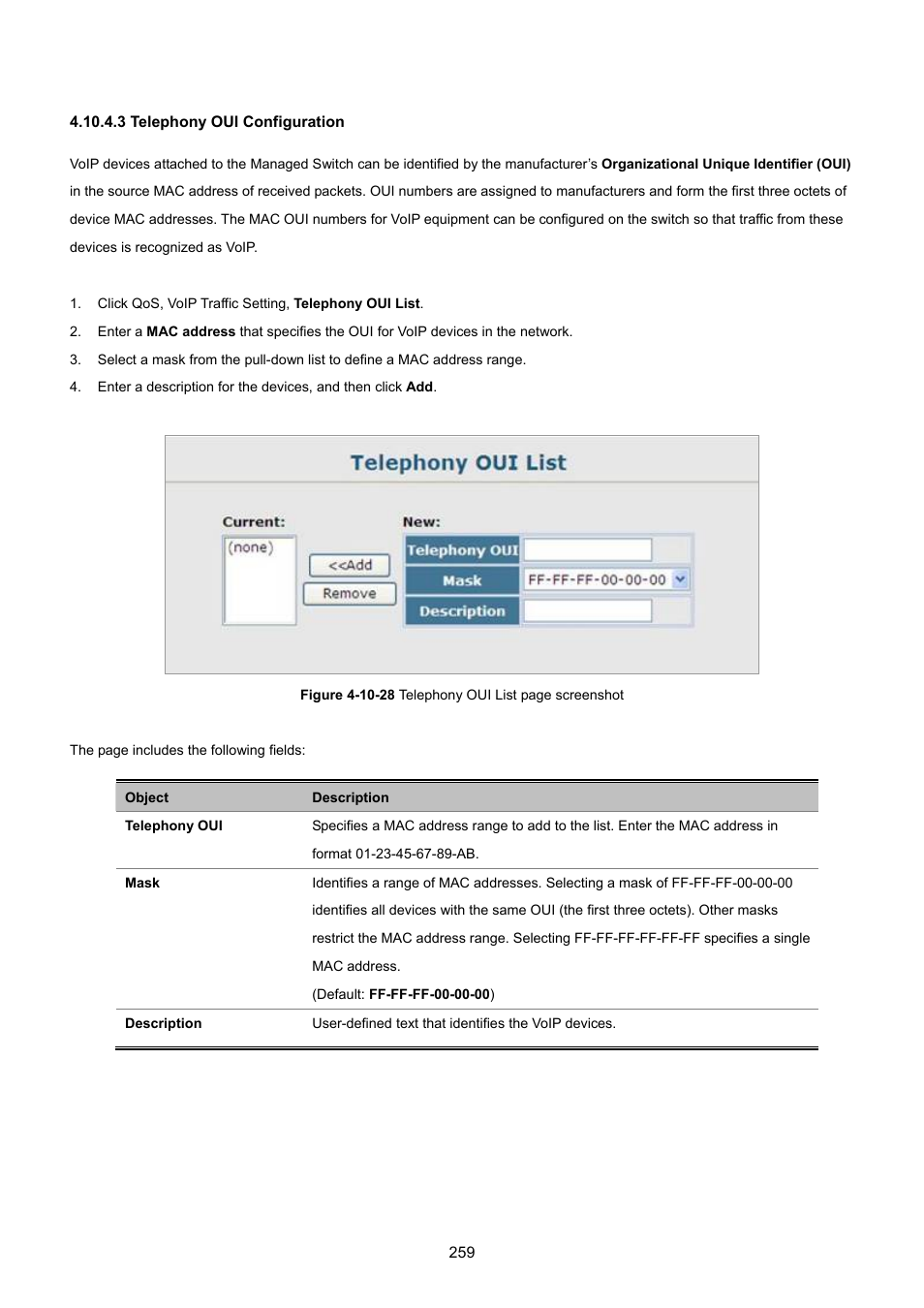 3 telephony oui configuration | PLANET SGSD-1022 User Manual | Page 259 / 693
