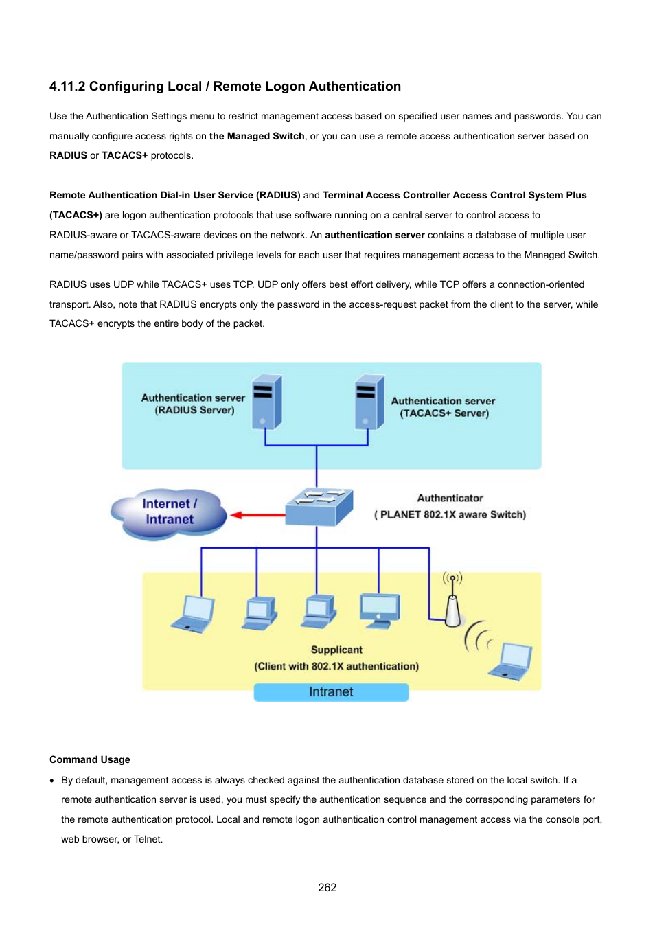 2 configuring local / remote logon authentication | PLANET SGSD-1022 User Manual | Page 262 / 693