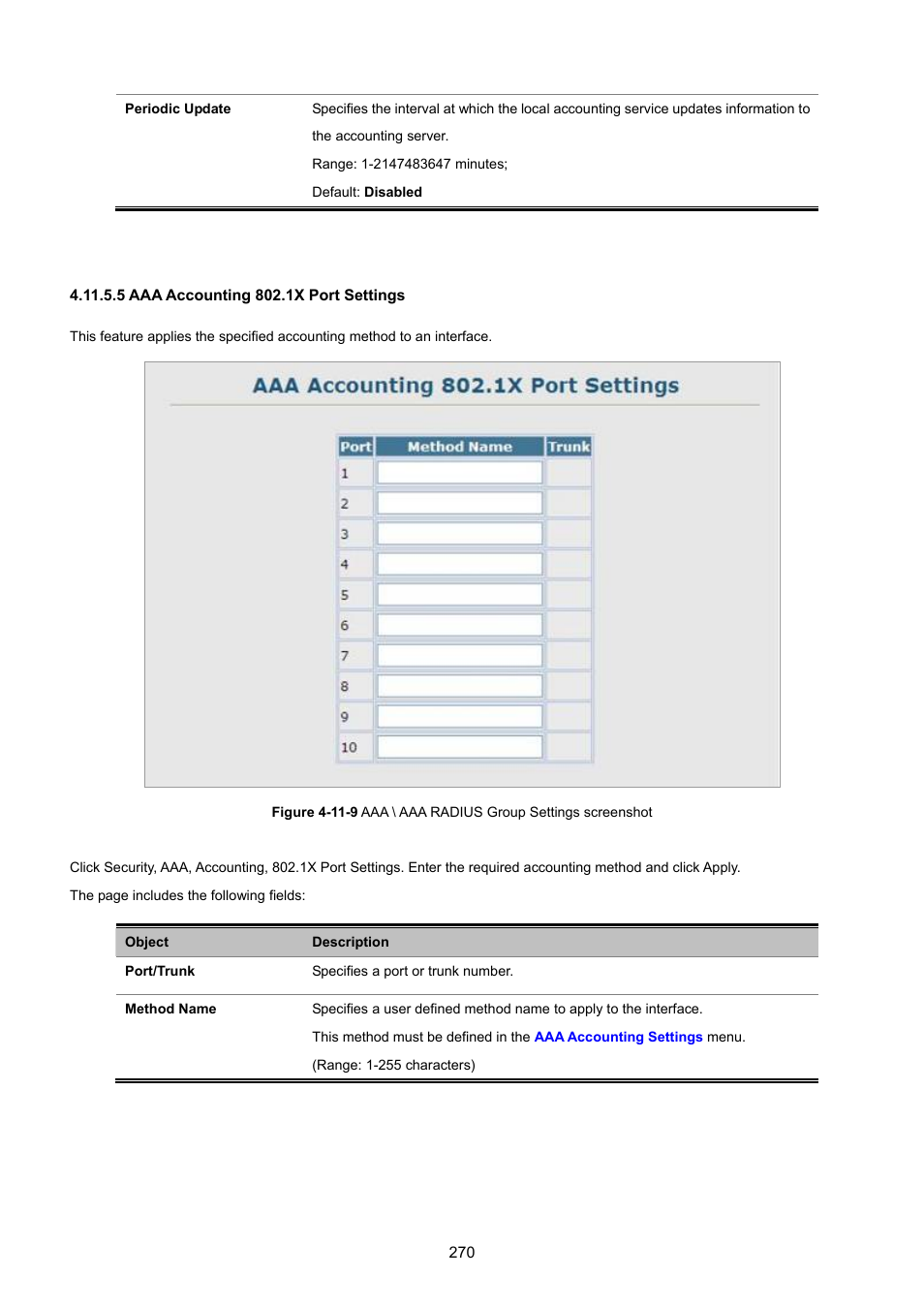 5 aaa accounting 802.1x port settings | PLANET SGSD-1022 User Manual | Page 270 / 693