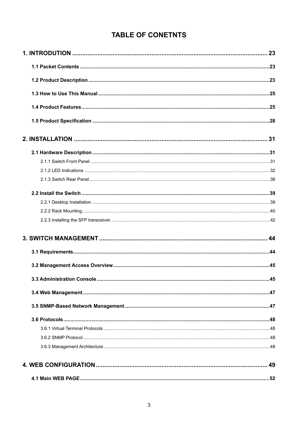 Table of conetnts | PLANET SGSD-1022 User Manual | Page 3 / 693