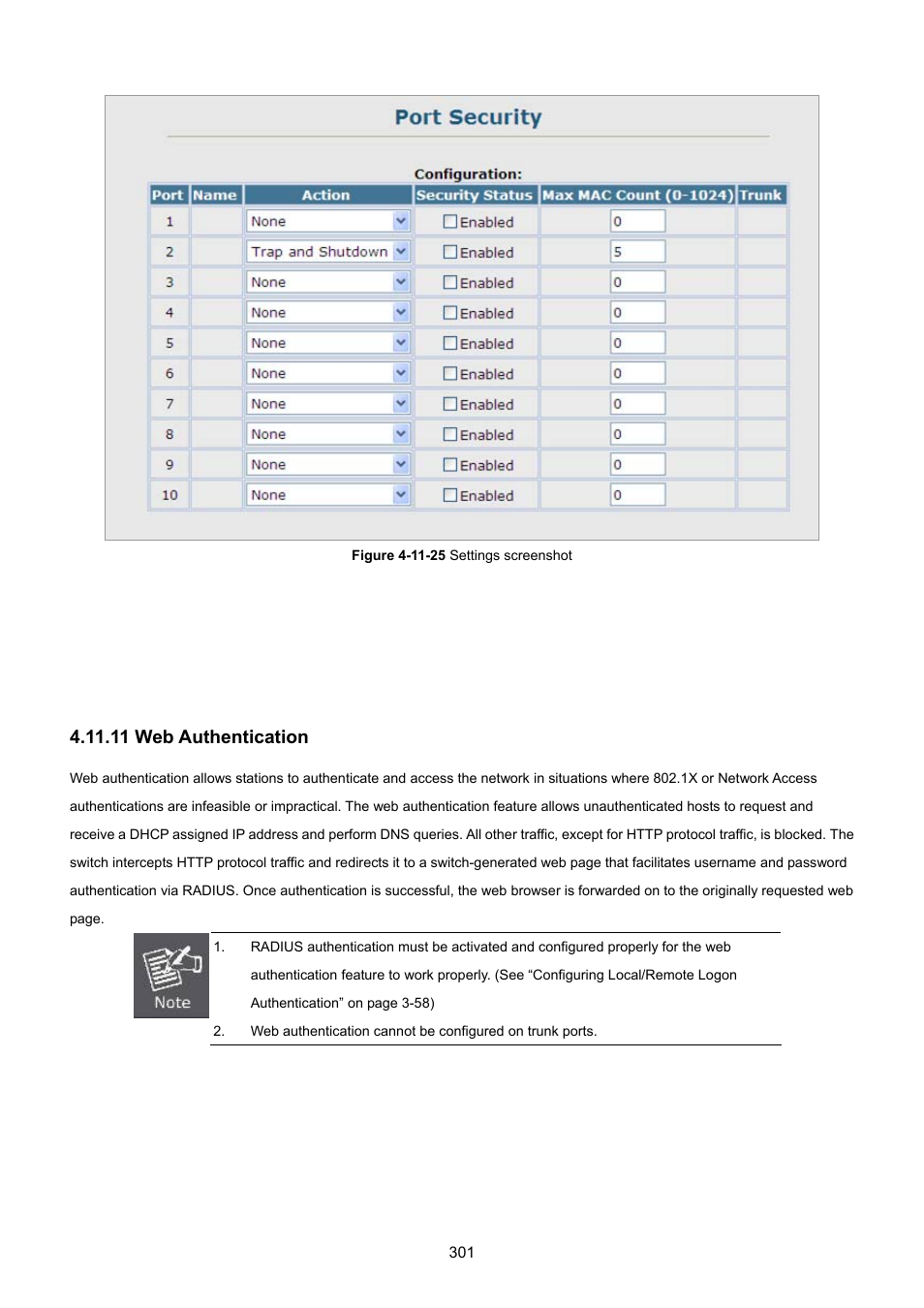11 web authentication | PLANET SGSD-1022 User Manual | Page 301 / 693