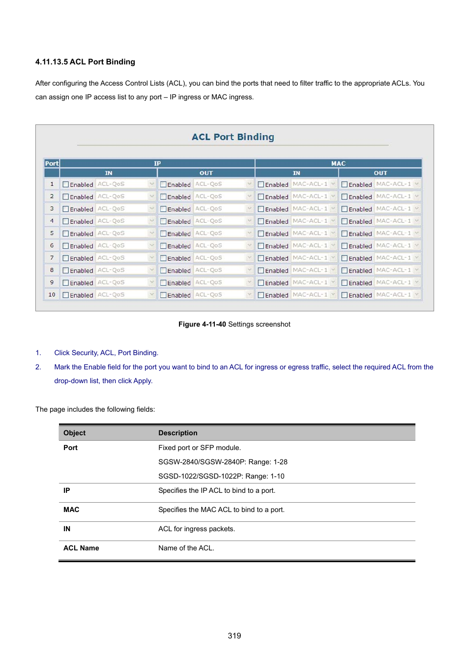 5 acl port binding | PLANET SGSD-1022 User Manual | Page 319 / 693