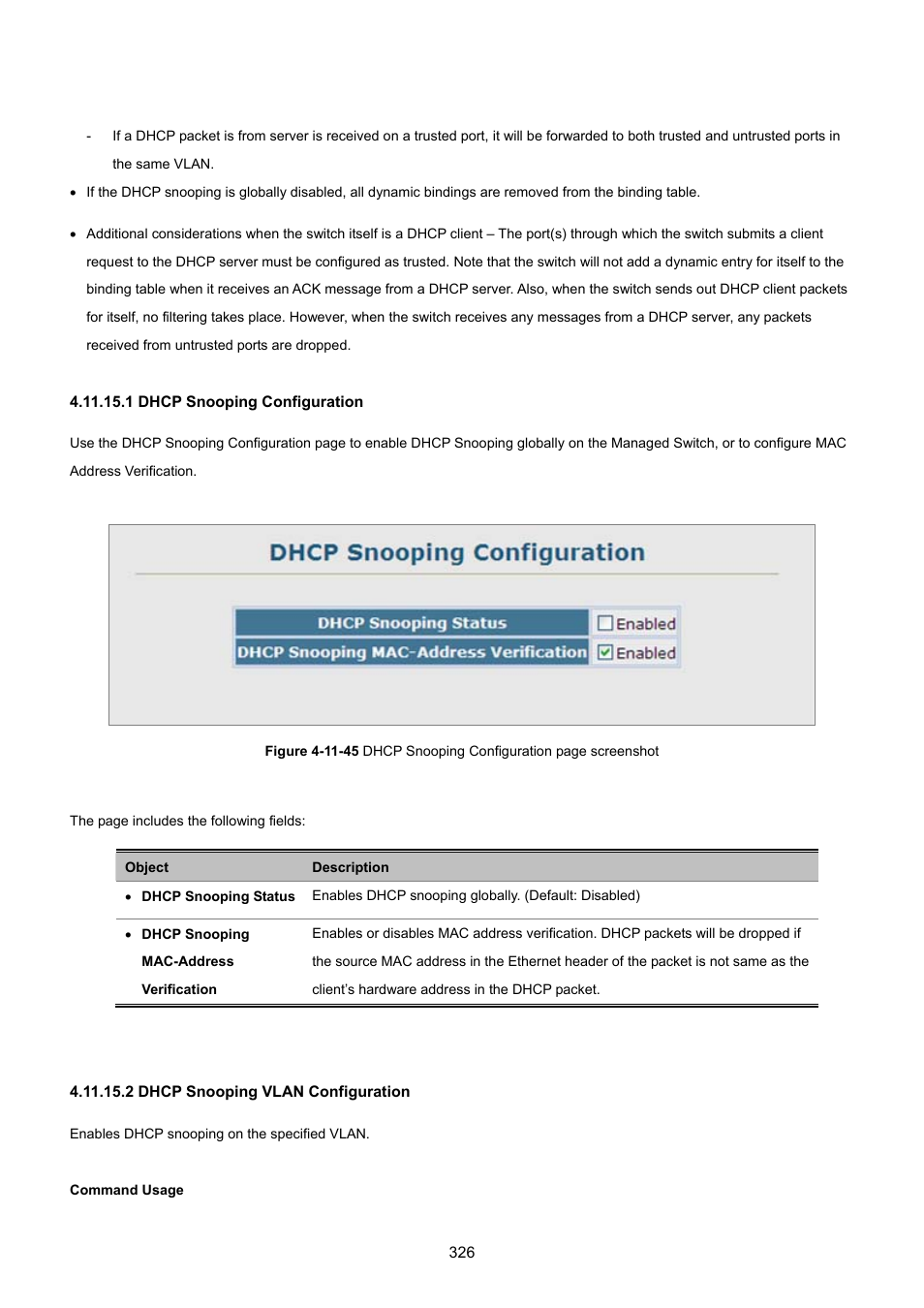 1 dhcp snooping configuration, 2 dhcp snooping vlan configuration | PLANET SGSD-1022 User Manual | Page 326 / 693
