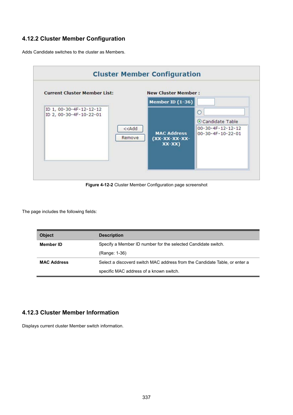 2 cluster member configuration, 3 cluster member information | PLANET SGSD-1022 User Manual | Page 337 / 693