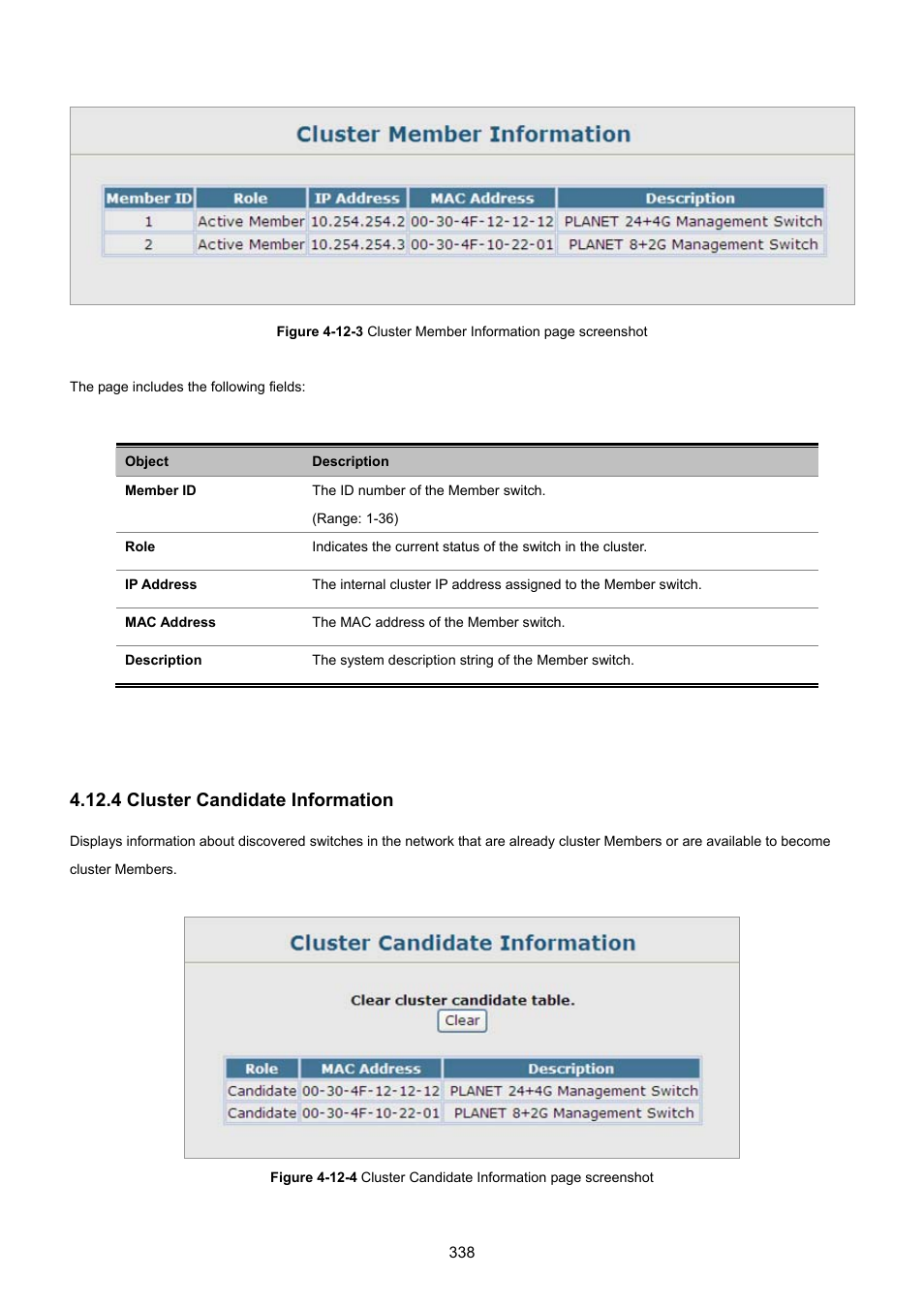 4 cluster candidate information | PLANET SGSD-1022 User Manual | Page 338 / 693