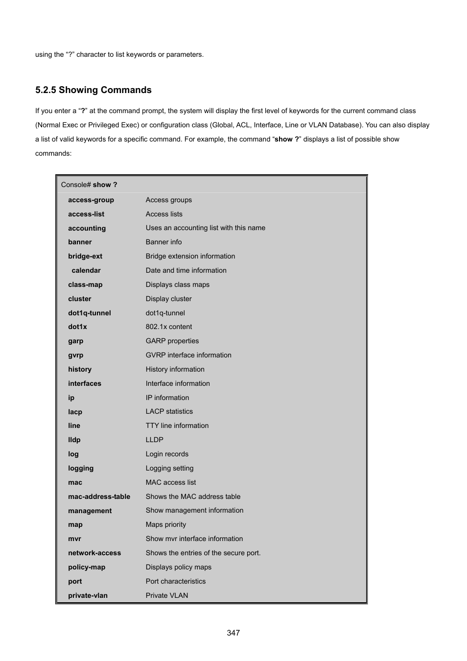 5 showing commands | PLANET SGSD-1022 User Manual | Page 347 / 693