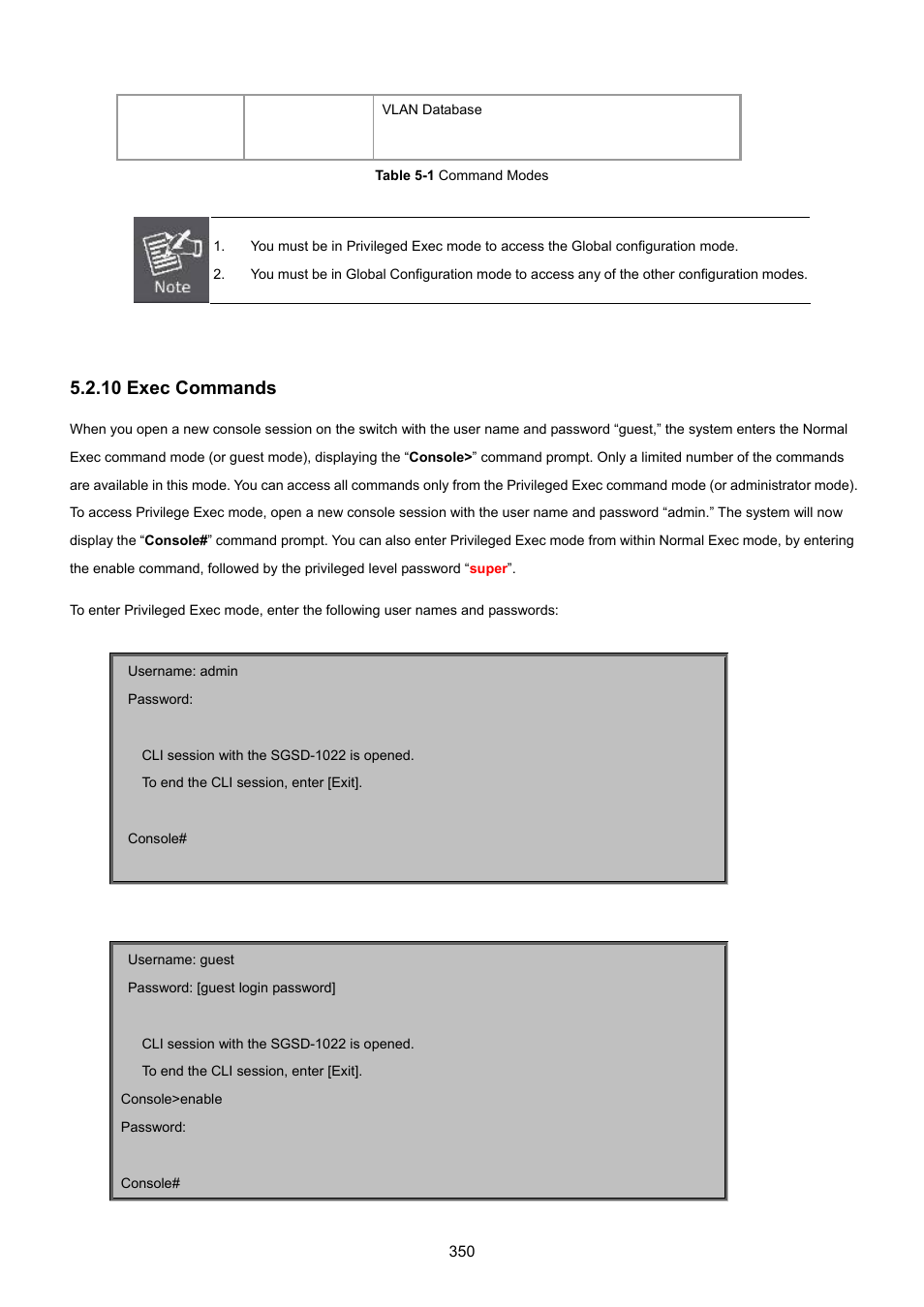 10 exec commands | PLANET SGSD-1022 User Manual | Page 350 / 693