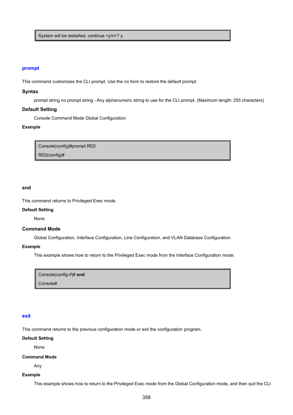 Prompt, Exit | PLANET SGSD-1022 User Manual | Page 358 / 693