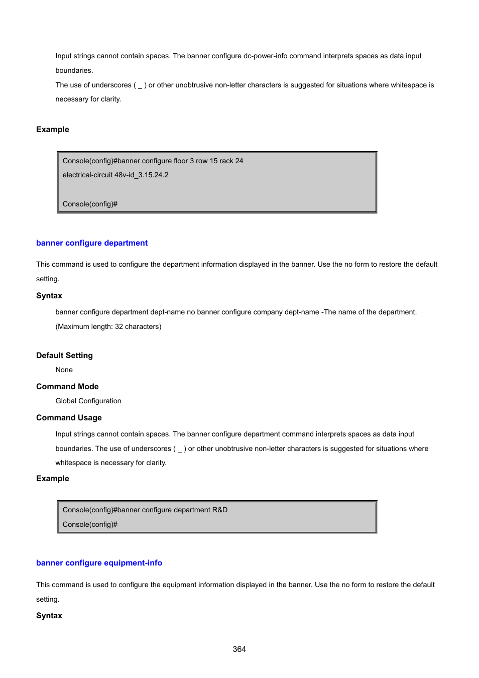 Banner configure department, Banner configure equipment-info | PLANET SGSD-1022 User Manual | Page 364 / 693