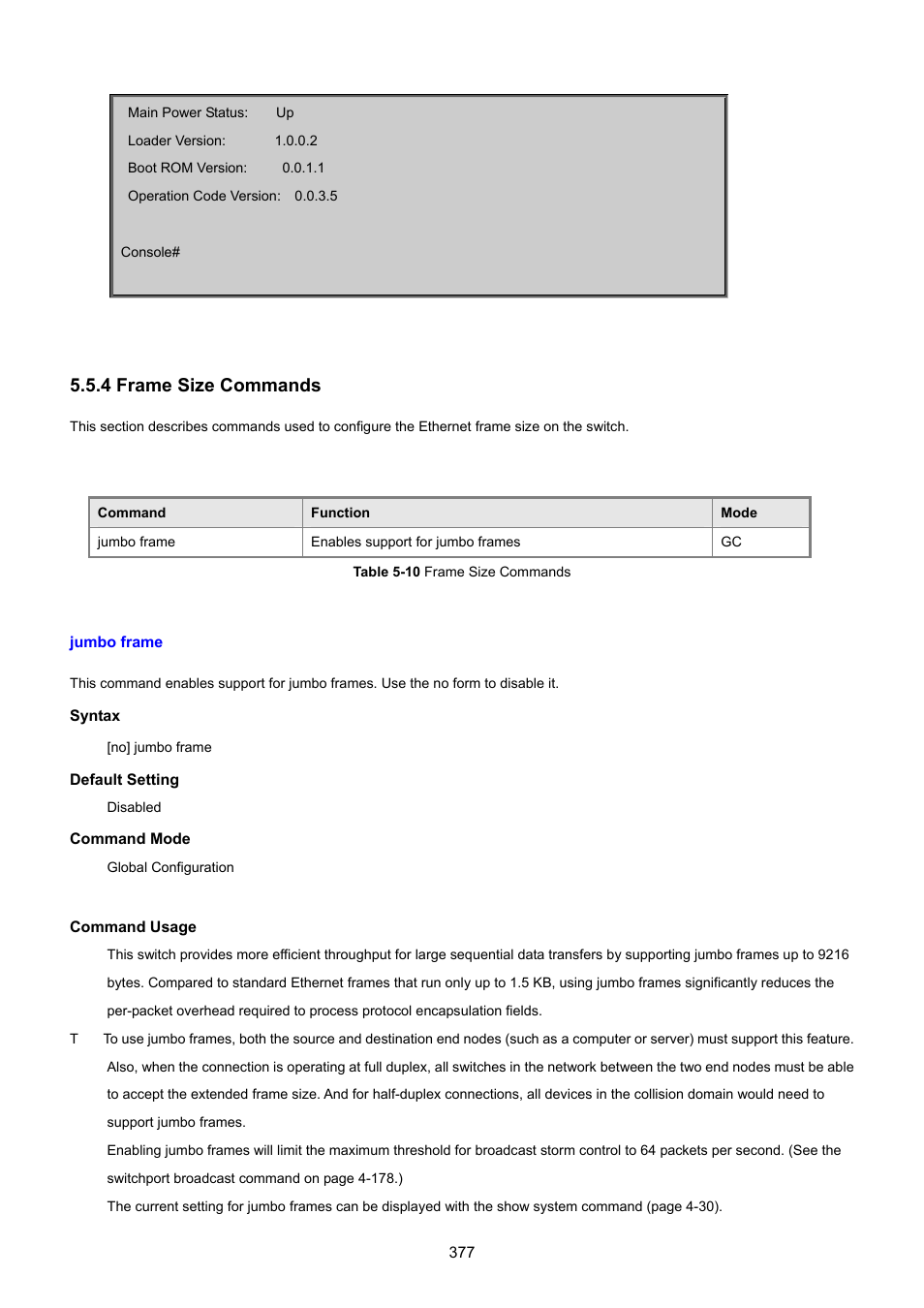 4 frame size commands, Jumbo frame | PLANET SGSD-1022 User Manual | Page 377 / 693