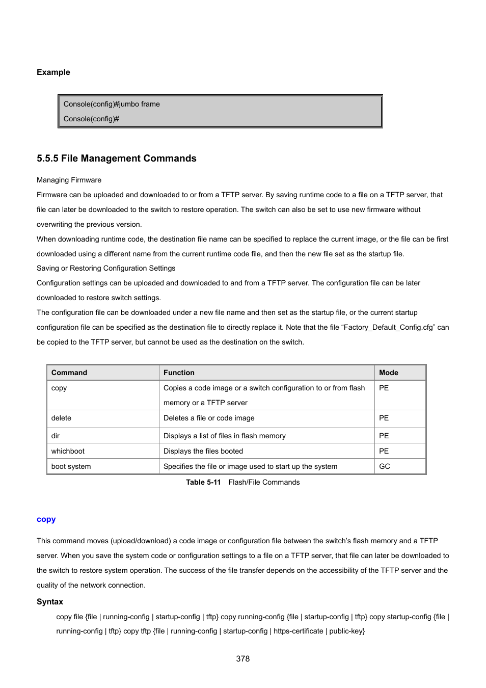 5 file management commands, Copy | PLANET SGSD-1022 User Manual | Page 378 / 693