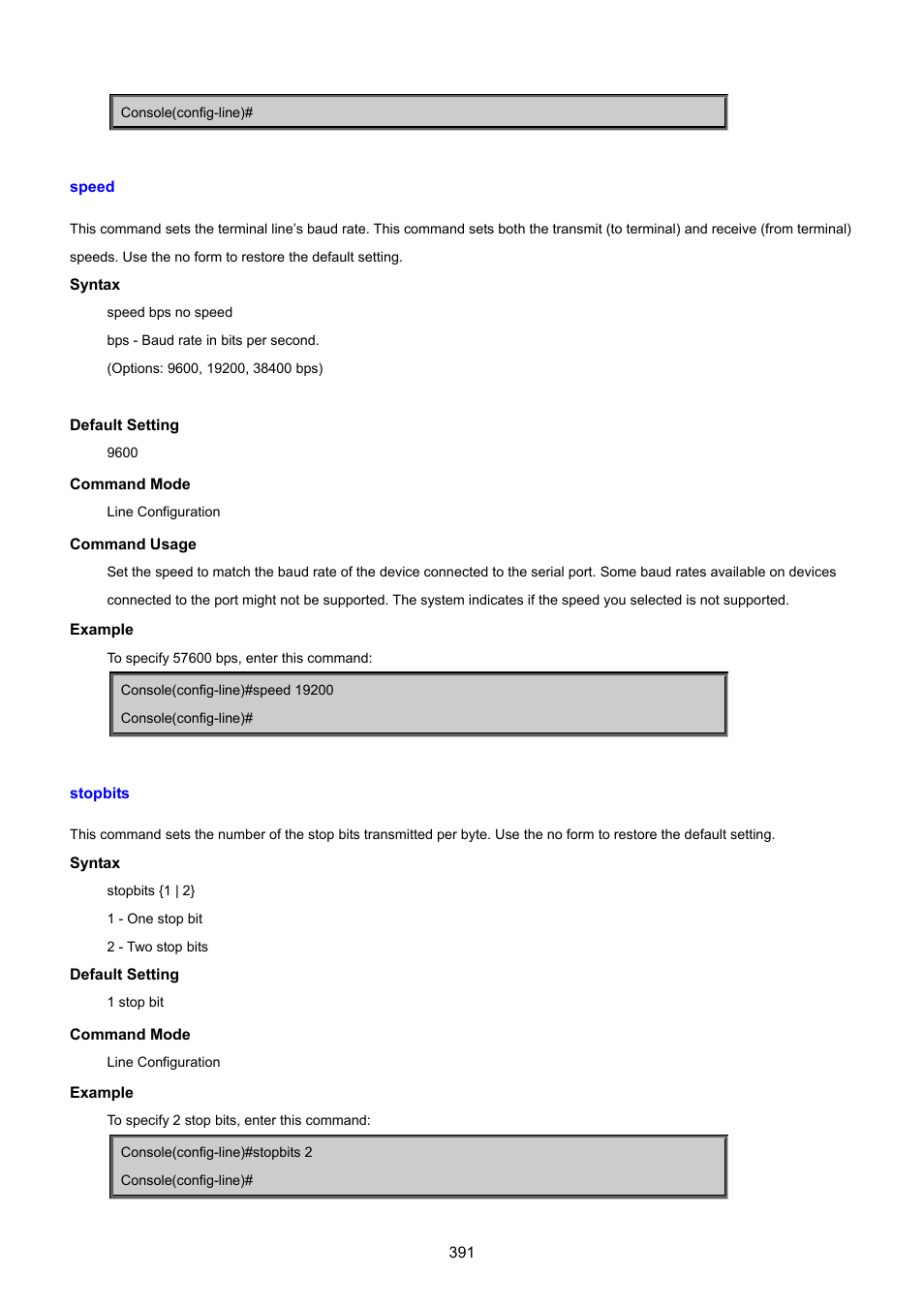 Speed, Stopbits | PLANET SGSD-1022 User Manual | Page 391 / 693