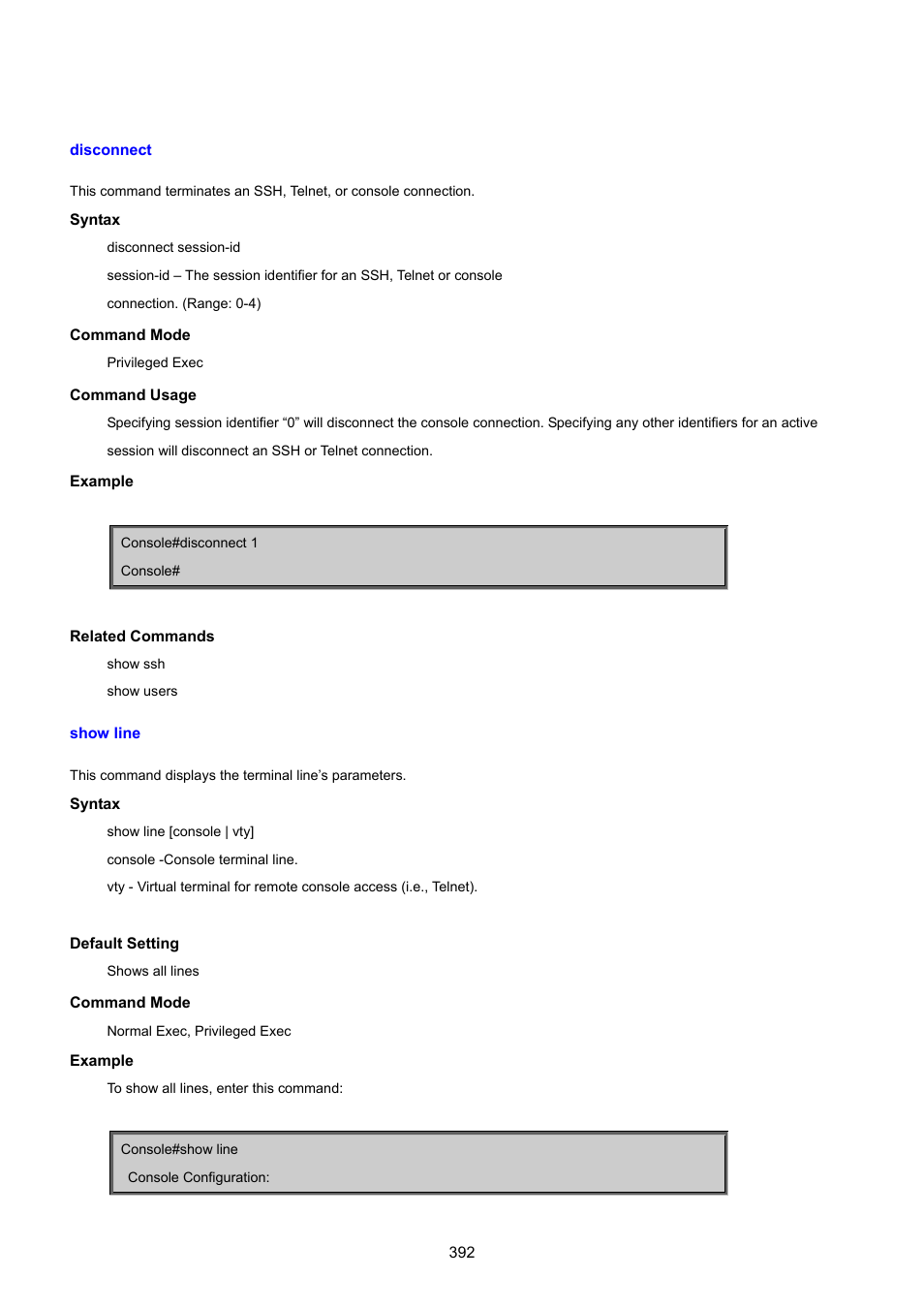 Disconnect, Show line | PLANET SGSD-1022 User Manual | Page 392 / 693