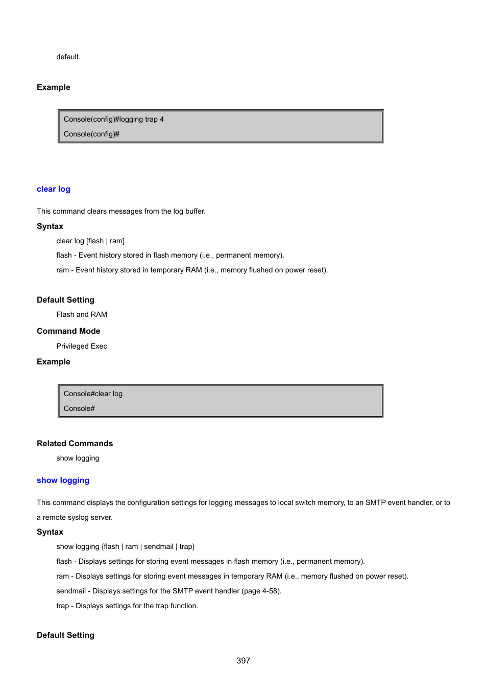 Clear log, Show logging | PLANET SGSD-1022 User Manual | Page 397 / 693