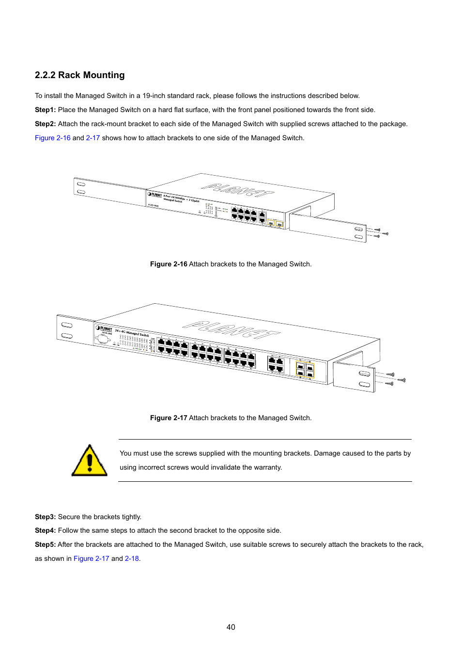 2 rack mounting | PLANET SGSD-1022 User Manual | Page 40 / 693