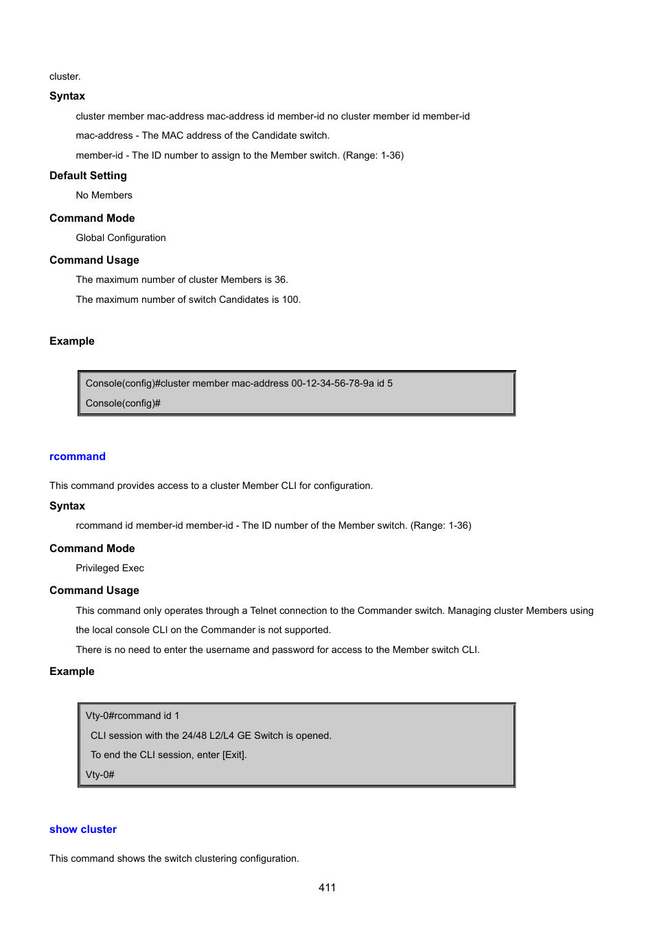 Rcommand, Show cluster | PLANET SGSD-1022 User Manual | Page 411 / 693