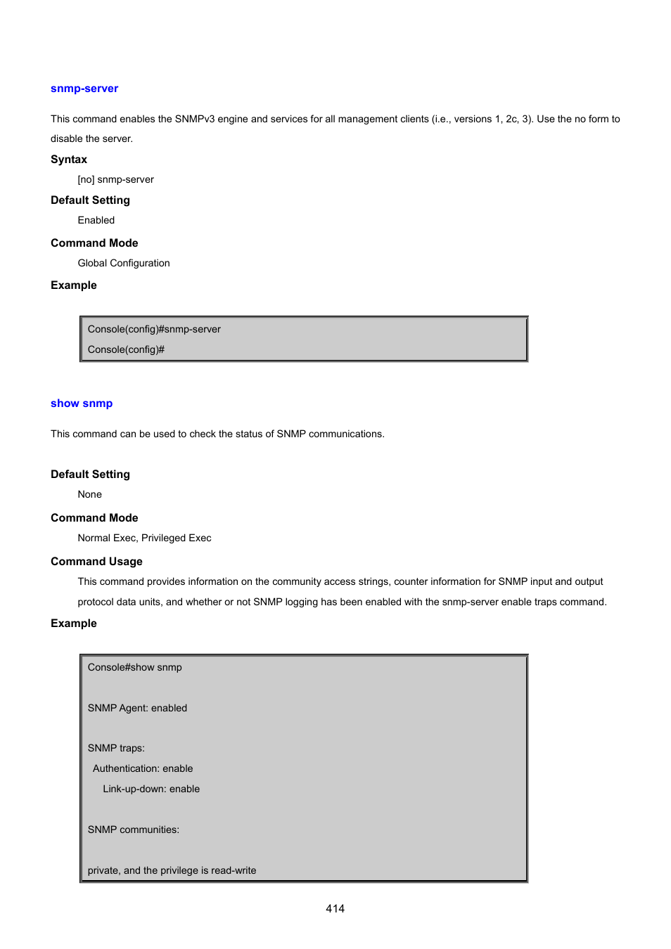 Snmp-server, Show snmp | PLANET SGSD-1022 User Manual | Page 414 / 693