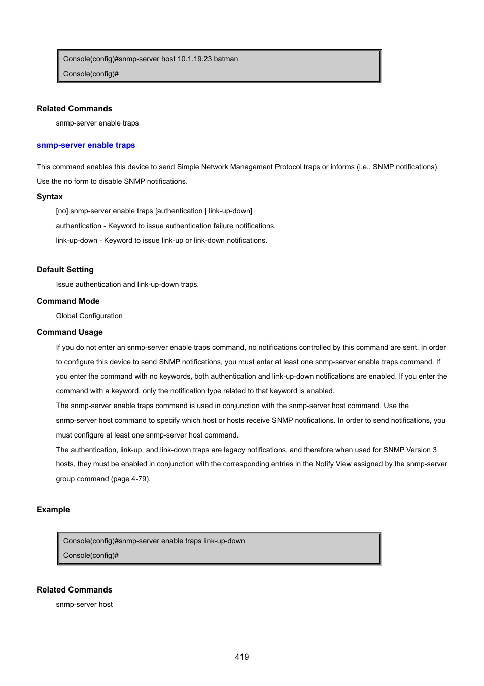 Snmp-server enable traps | PLANET SGSD-1022 User Manual | Page 419 / 693