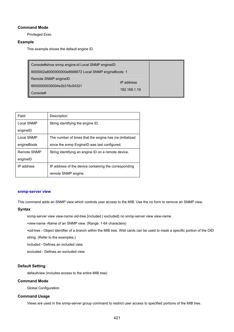 Snmp-server view | PLANET SGSD-1022 User Manual | Page 421 / 693
