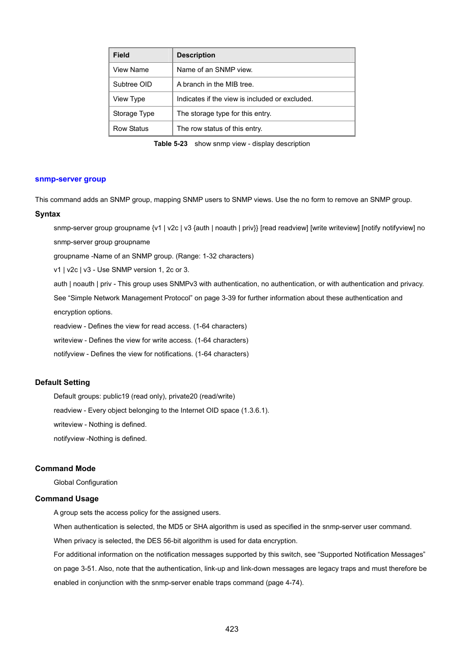 Snmp-server group | PLANET SGSD-1022 User Manual | Page 423 / 693
