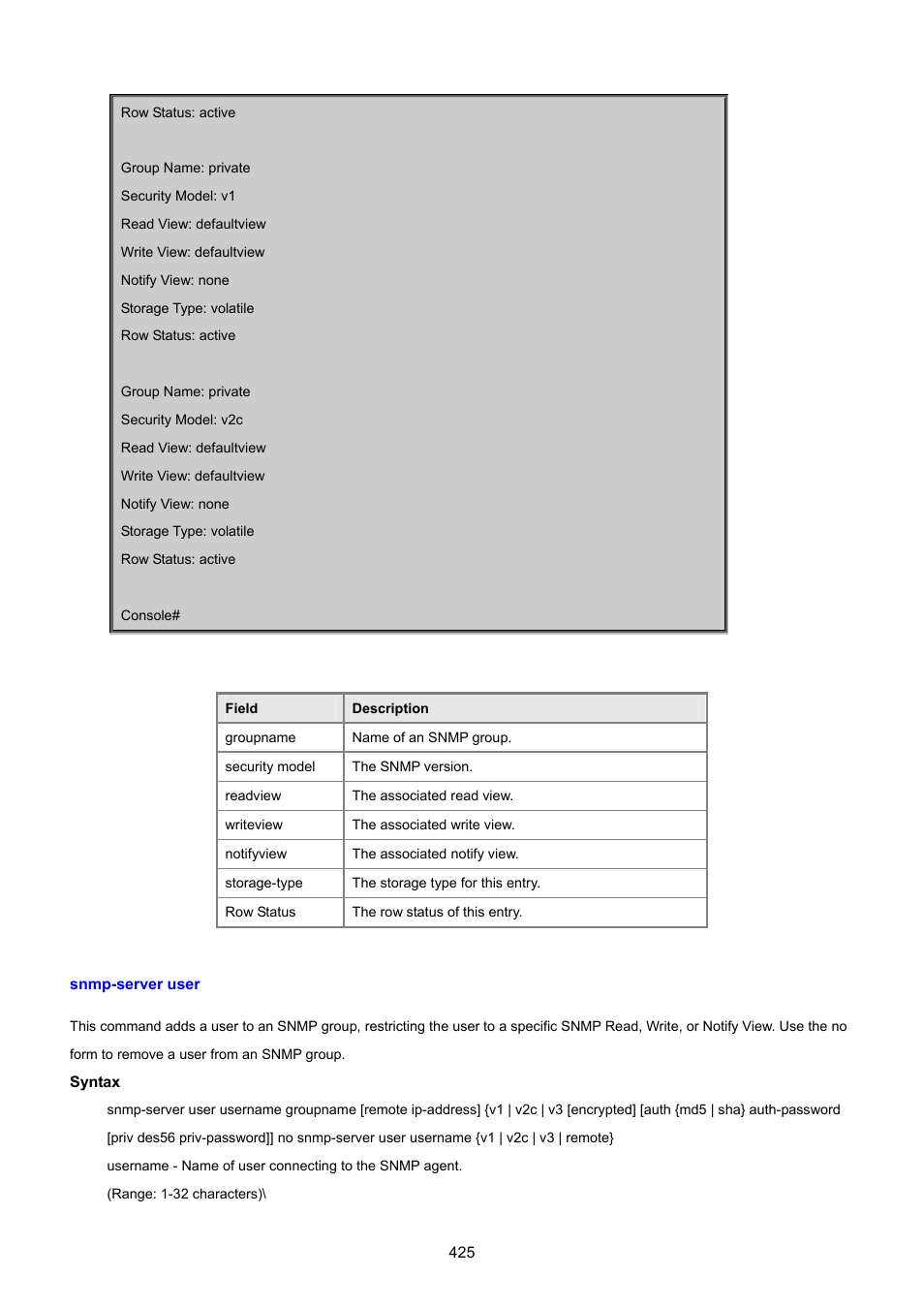Snmp-server user | PLANET SGSD-1022 User Manual | Page 425 / 693