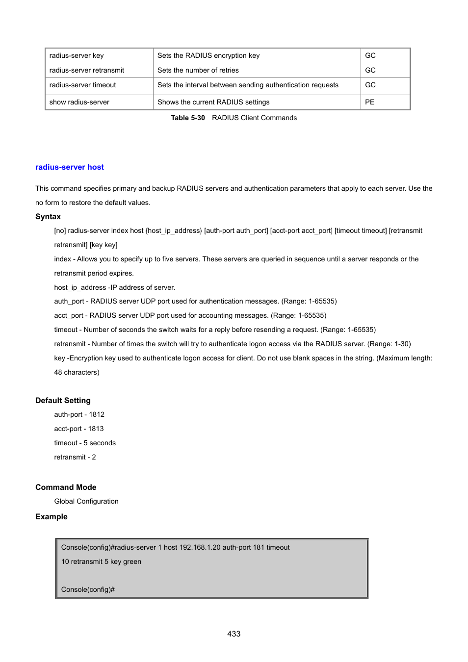 Radius-server host | PLANET SGSD-1022 User Manual | Page 433 / 693