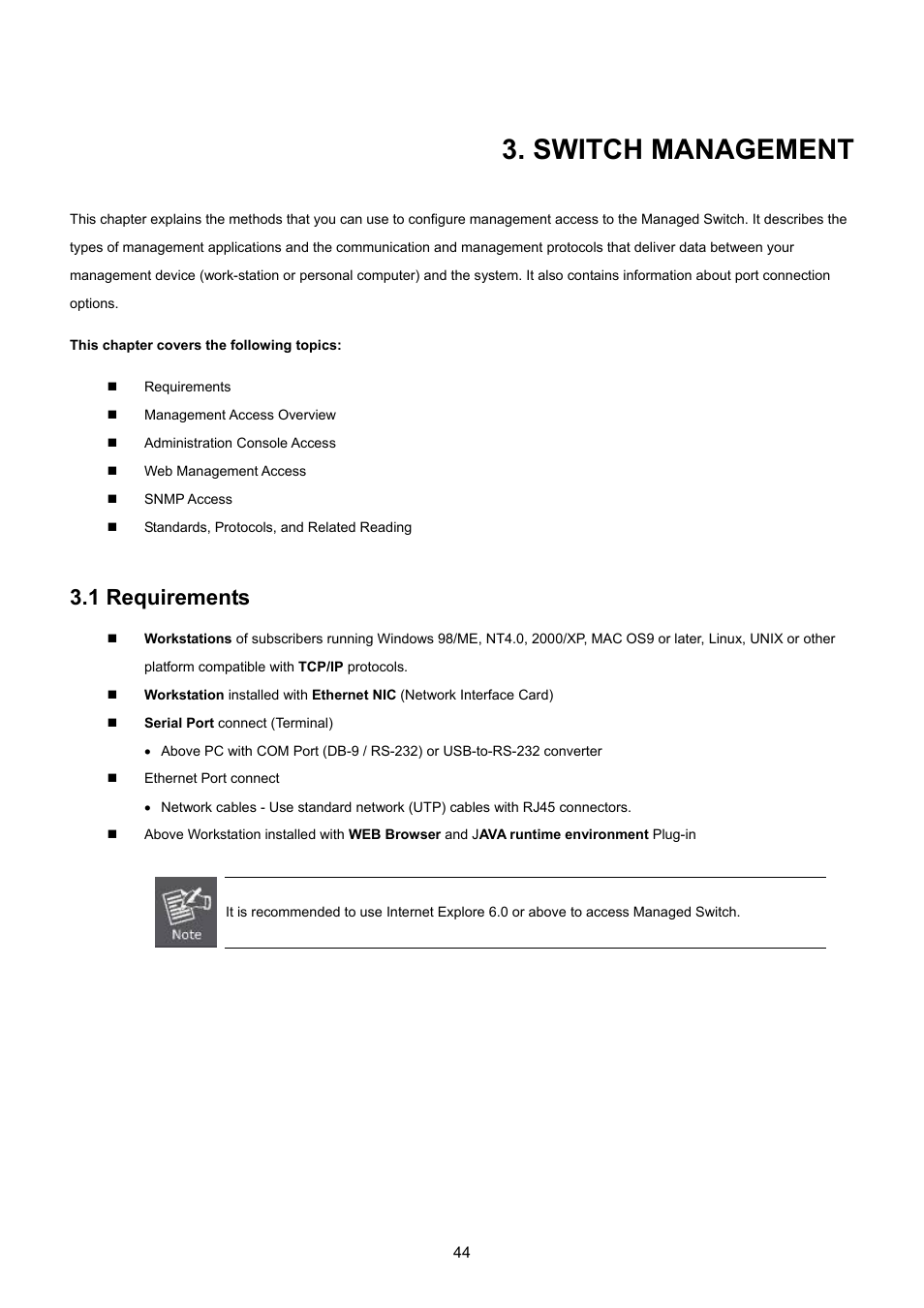 Switch management, 1 requirements | PLANET SGSD-1022 User Manual | Page 44 / 693