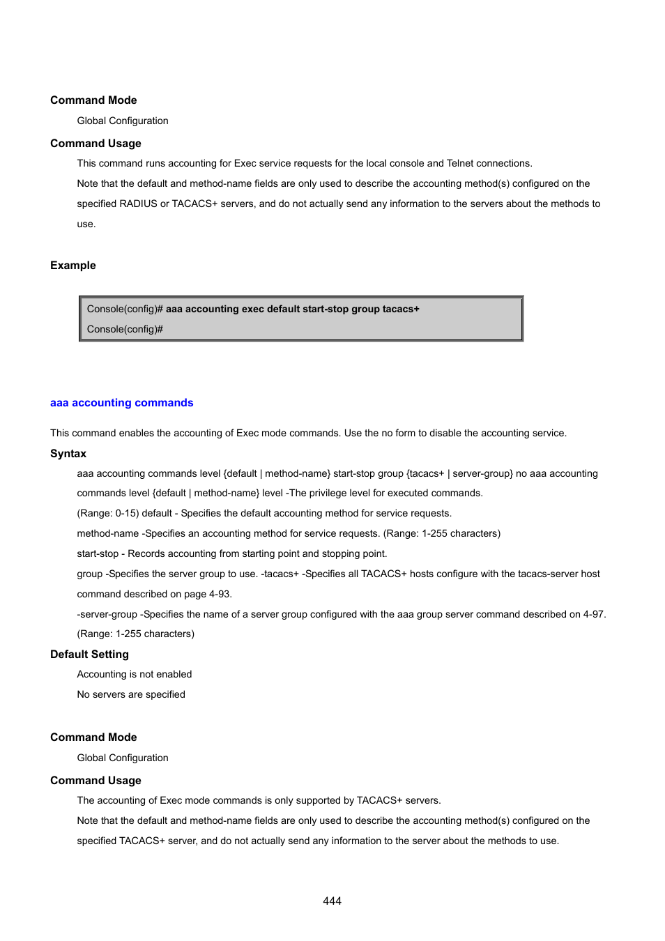 Aaa accounting commands | PLANET SGSD-1022 User Manual | Page 444 / 693