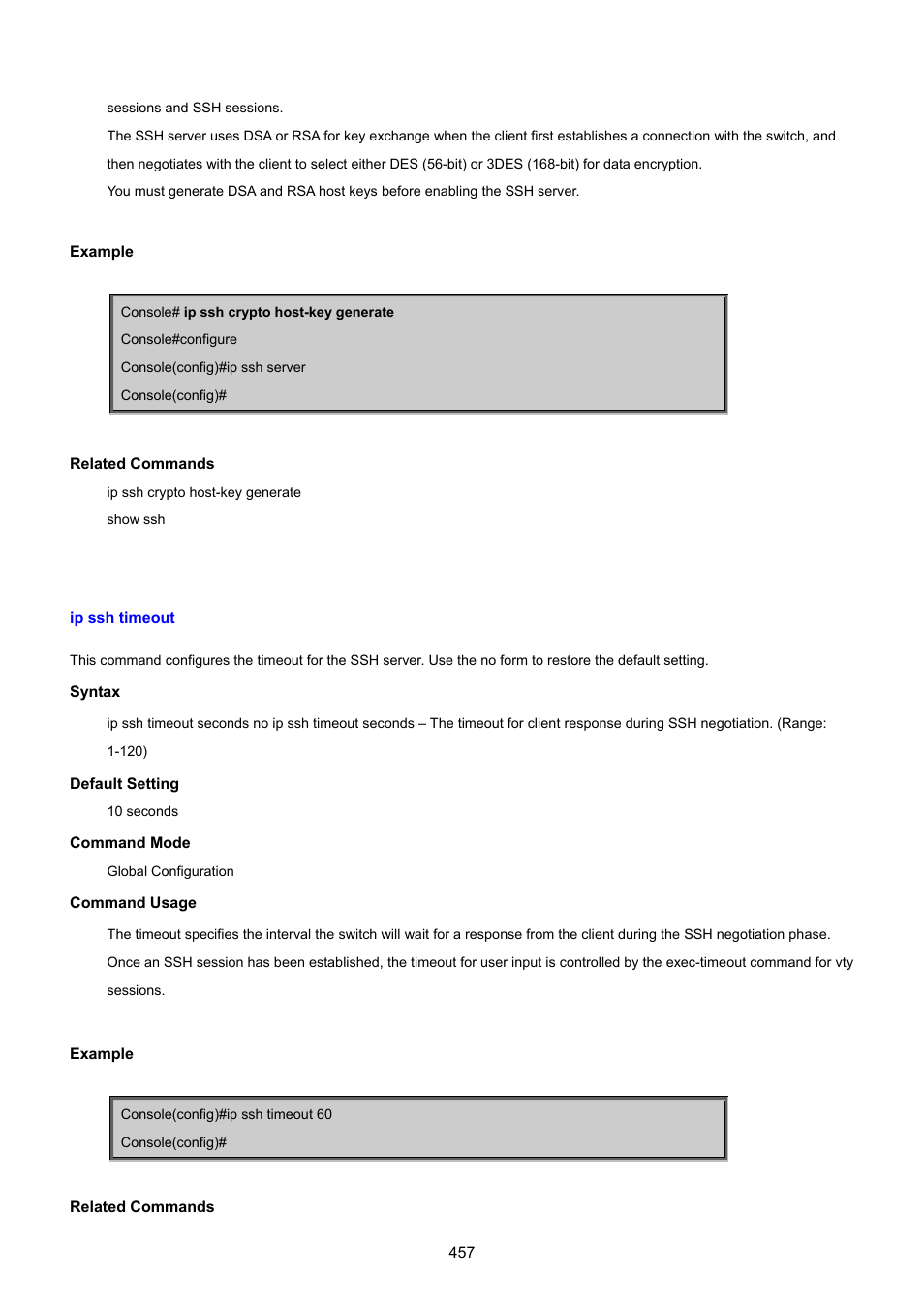 Ip ssh timeout | PLANET SGSD-1022 User Manual | Page 457 / 693