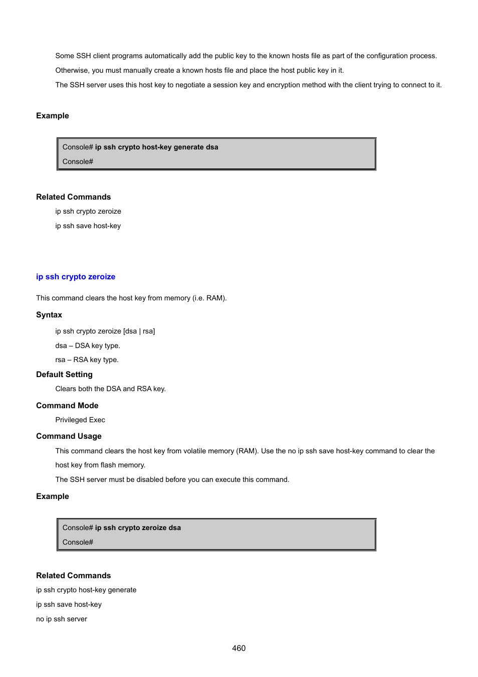 Ip ssh crypto zeroize | PLANET SGSD-1022 User Manual | Page 460 / 693
