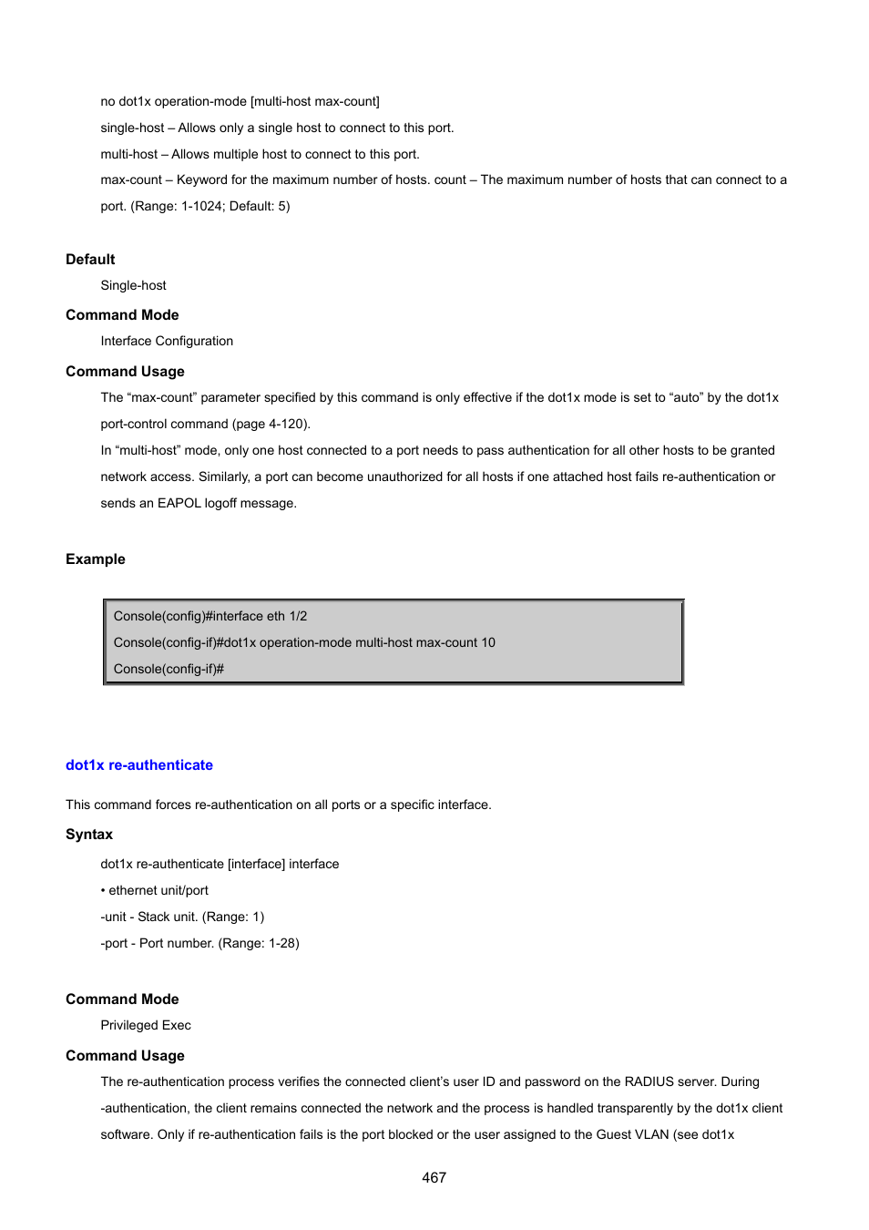 Dot1x re-authenticate | PLANET SGSD-1022 User Manual | Page 467 / 693