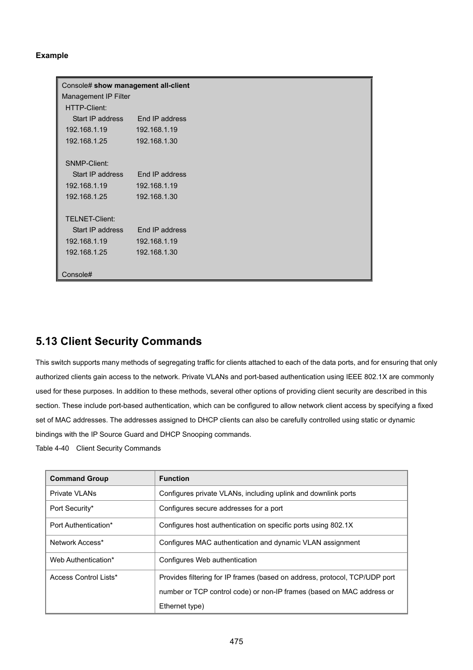 13 client security commands | PLANET SGSD-1022 User Manual | Page 475 / 693