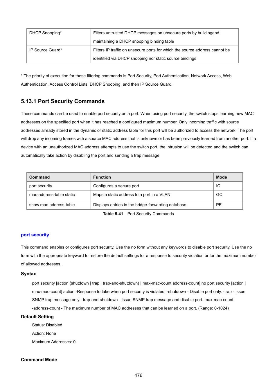 1 port security commands, Port security | PLANET SGSD-1022 User Manual | Page 476 / 693