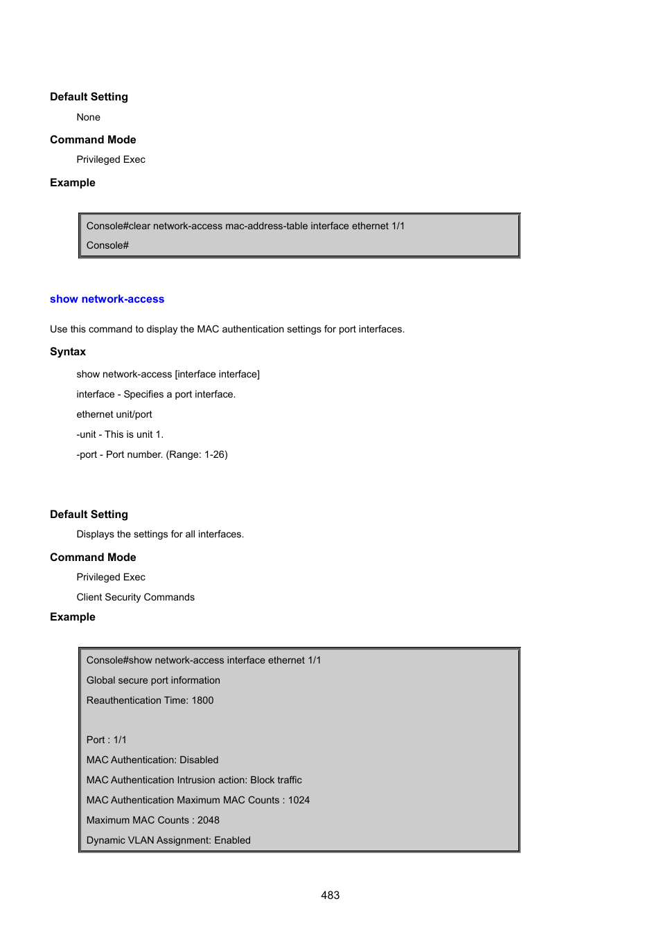 Show network-access | PLANET SGSD-1022 User Manual | Page 483 / 693