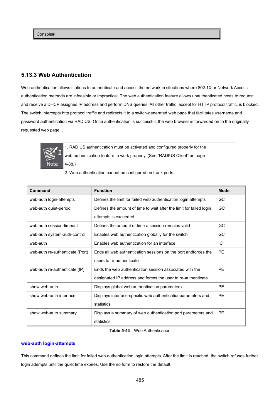3 web authentication, Web-auth login-attempts | PLANET SGSD-1022 User Manual | Page 485 / 693