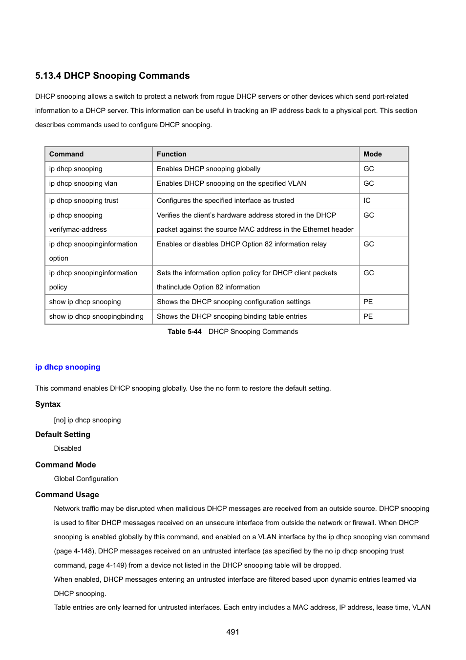 4 dhcp snooping commands, Ip dhcp snooping | PLANET SGSD-1022 User Manual | Page 491 / 693