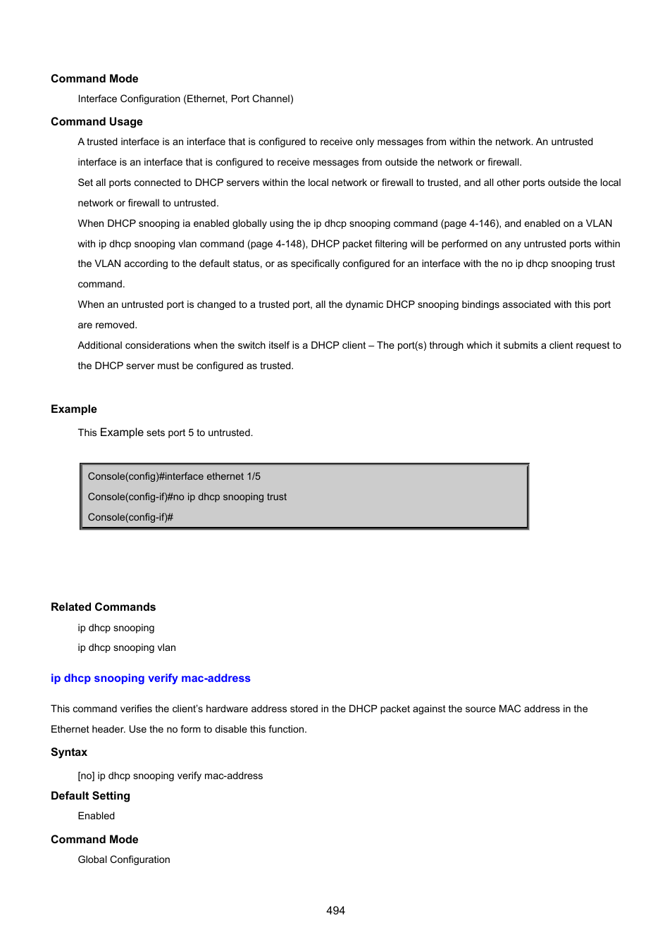 Ip dhcp snooping verify mac-address | PLANET SGSD-1022 User Manual | Page 494 / 693