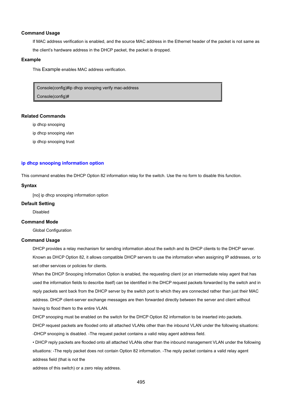 Ip dhcp snooping information option | PLANET SGSD-1022 User Manual | Page 495 / 693