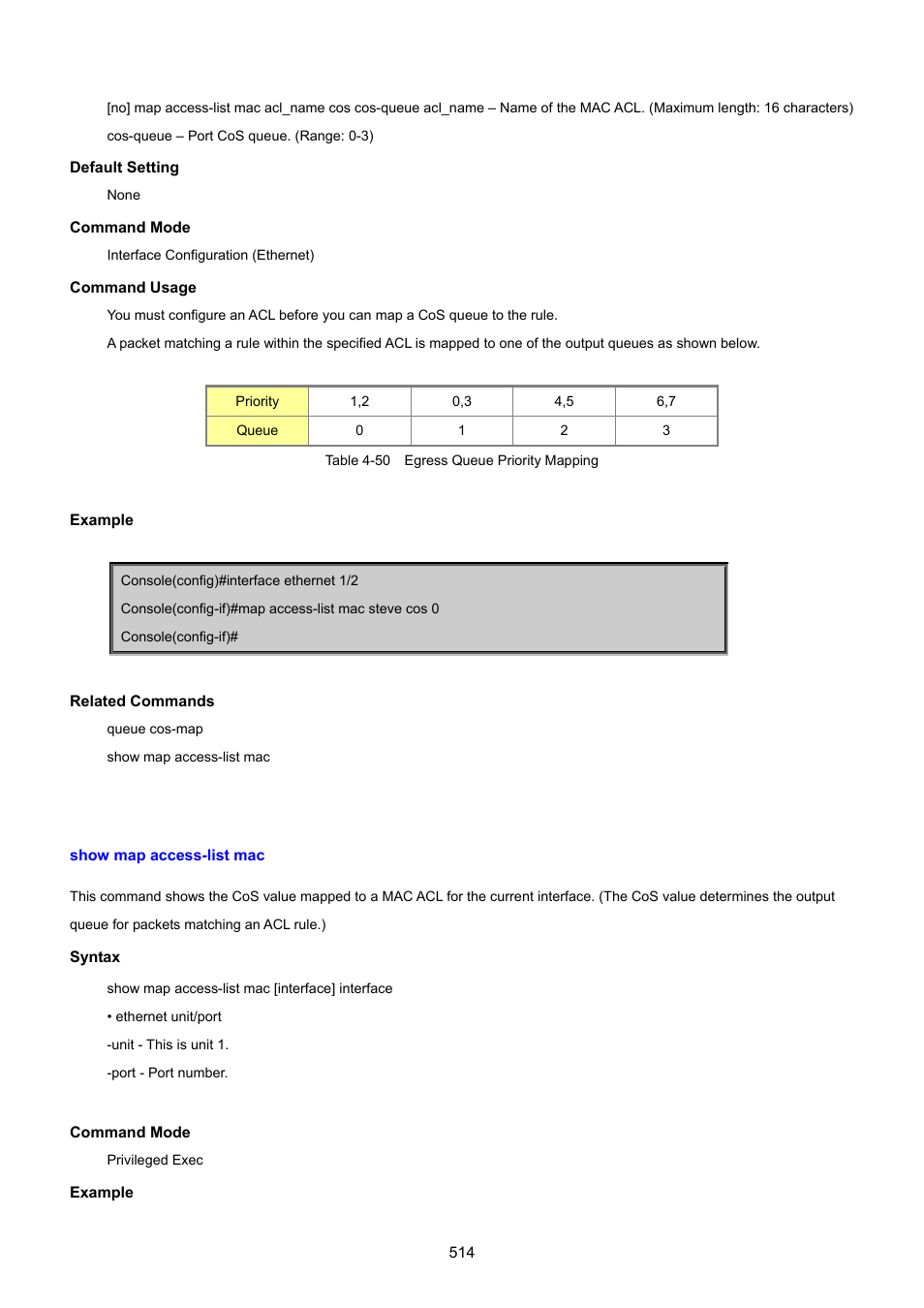 Show map access-list mac | PLANET SGSD-1022 User Manual | Page 514 / 693