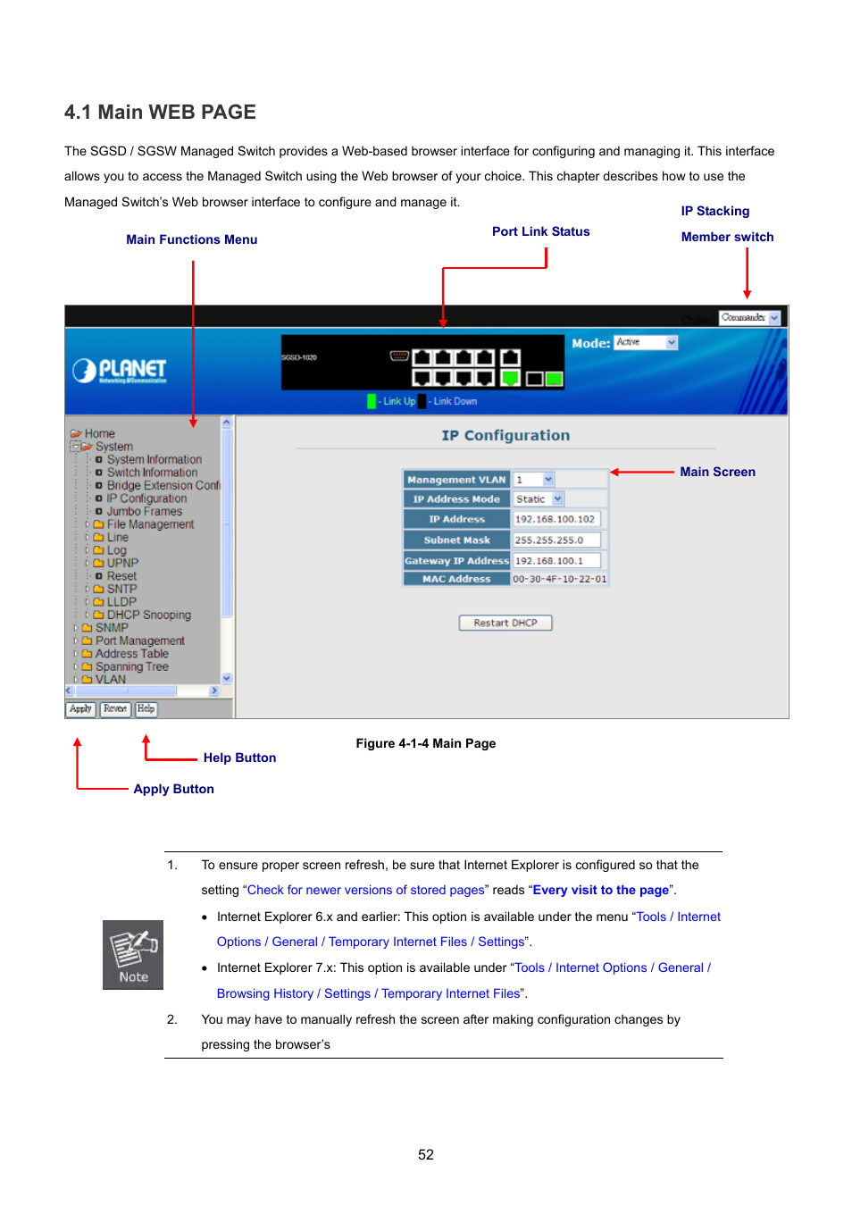 1 main web page | PLANET SGSD-1022 User Manual | Page 52 / 693