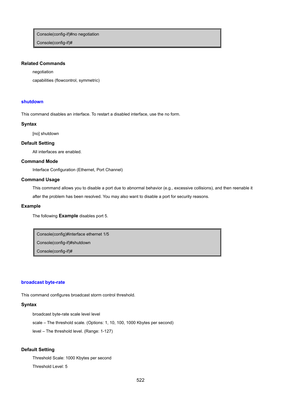 Shutdown, Broadcast byte-rate | PLANET SGSD-1022 User Manual | Page 522 / 693