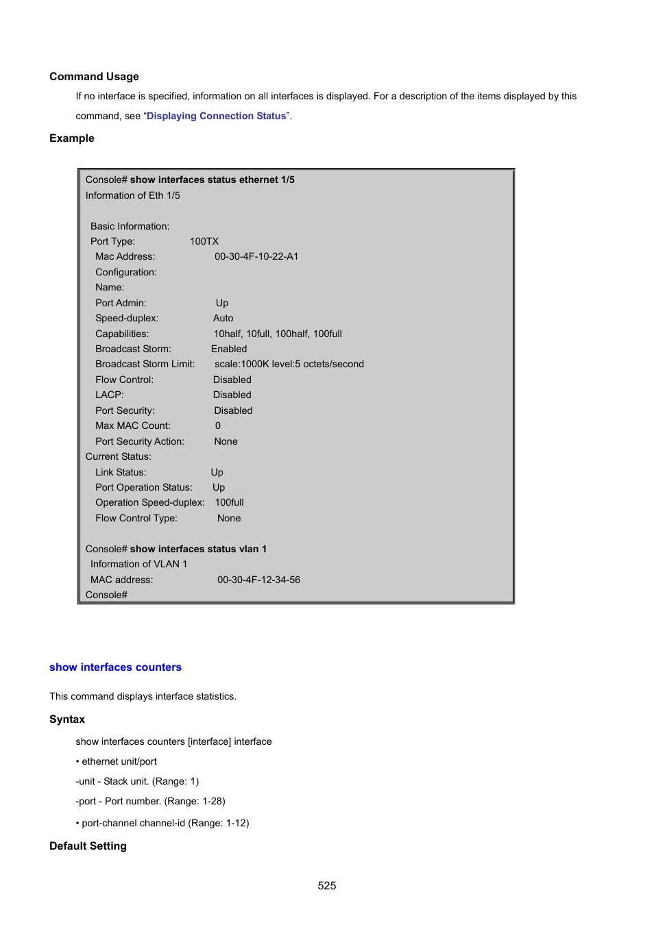 Show interfaces counters | PLANET SGSD-1022 User Manual | Page 525 / 693