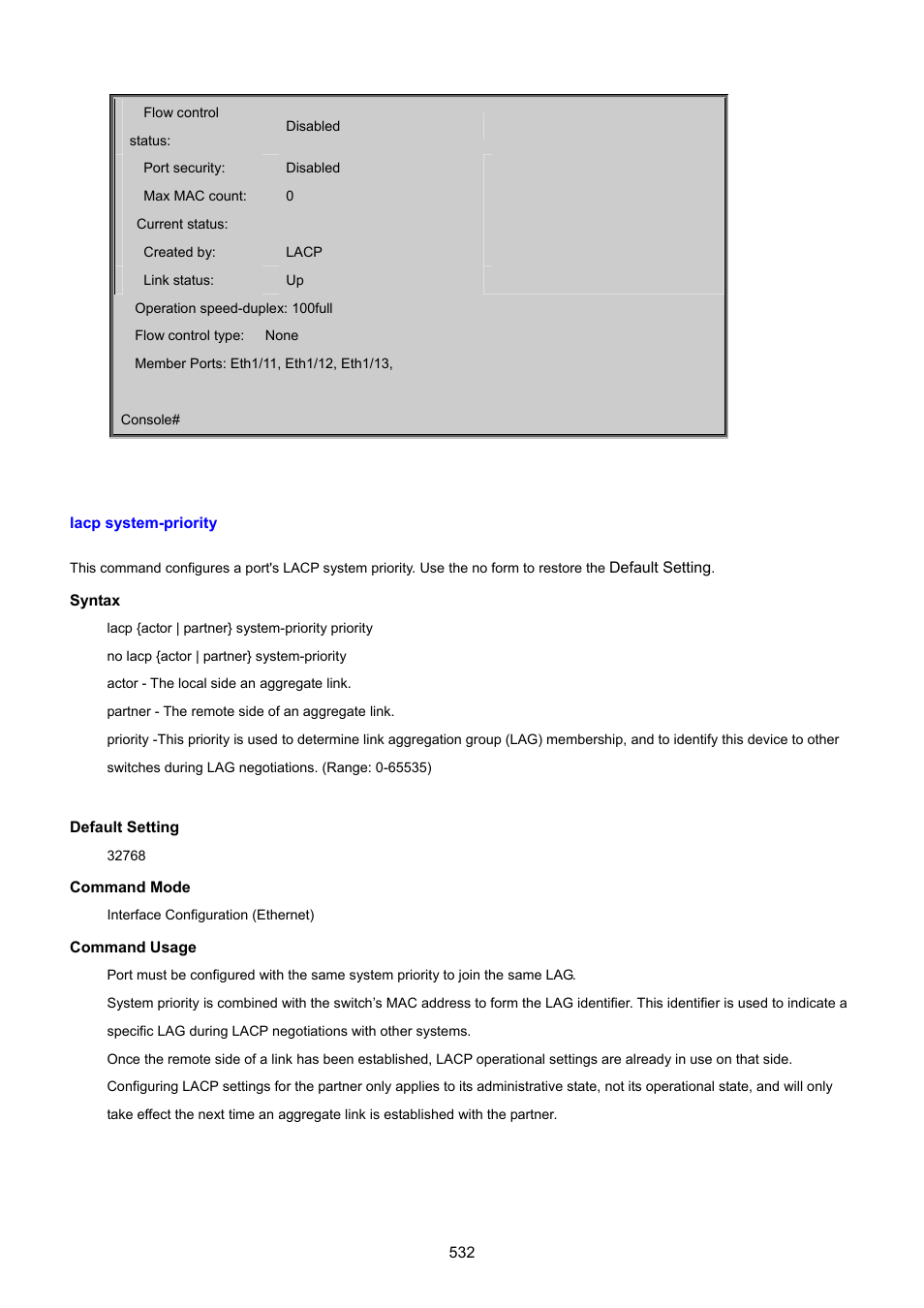 Lacp system-priority | PLANET SGSD-1022 User Manual | Page 532 / 693