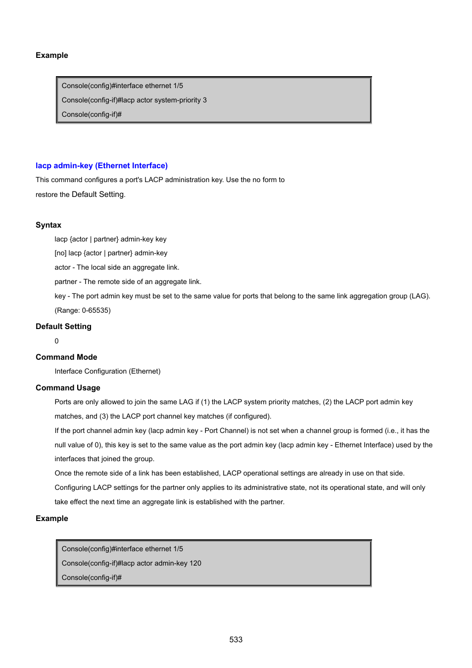 Lacp admin-key (ethernet interface) | PLANET SGSD-1022 User Manual | Page 533 / 693